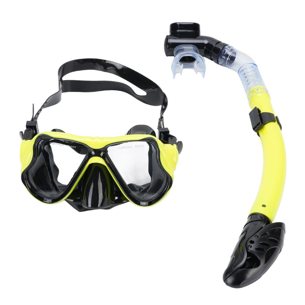 Adult Snorkel Set Wide View High Definition Tempered Glass Lens Diving Goggles and Full Dry Snorkel 