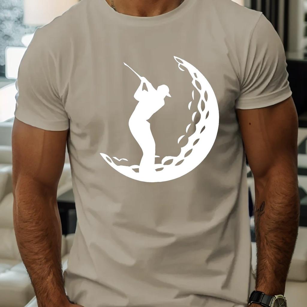 Golfing On The Moon Silhouette Mens Cotton Graphic Tee Casual Short Sleeve TShirt