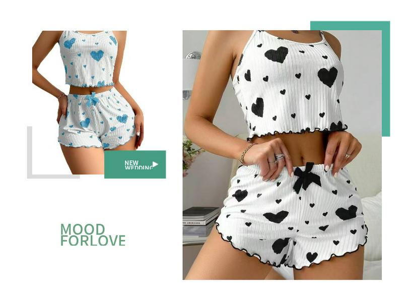 Pigiama a coste alla moda con stampa di ciglia a forma di cuore per donna