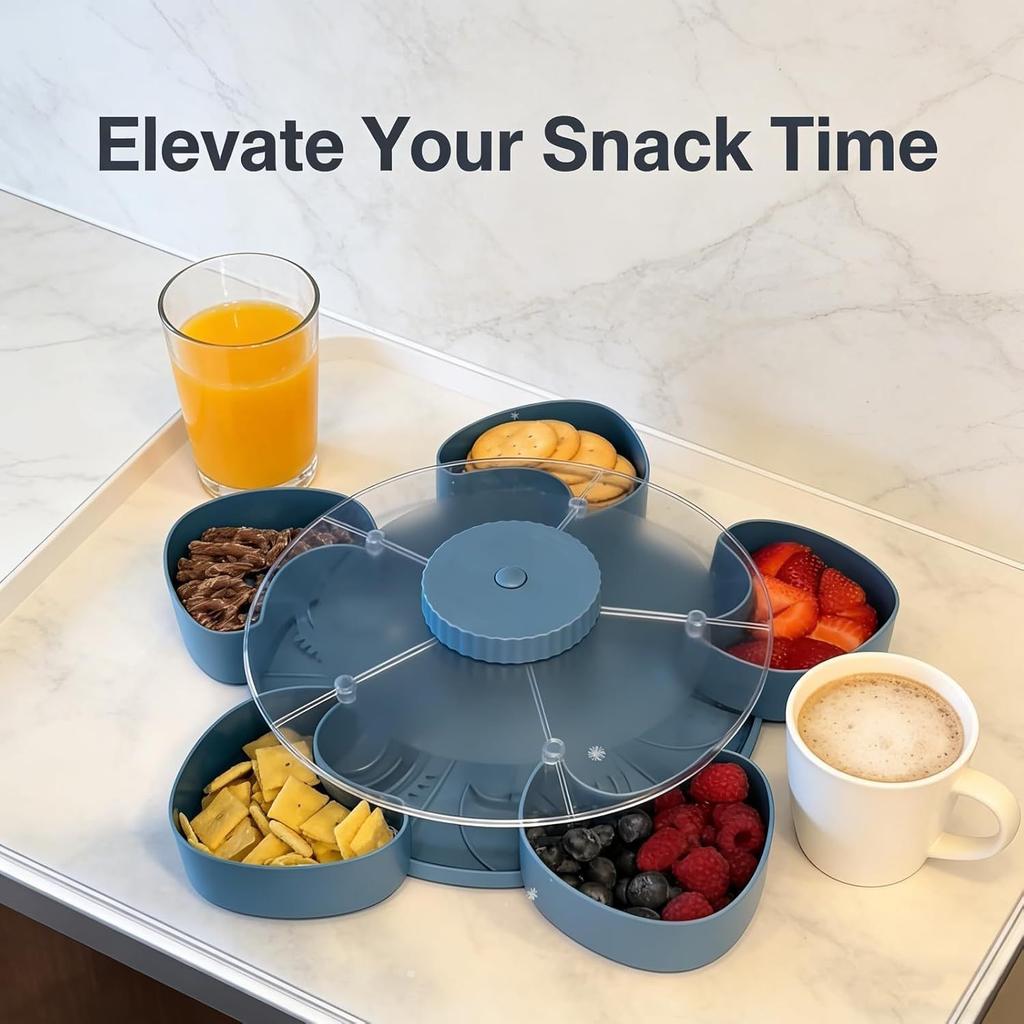 Divided Rotating Snack Serving Tray with Compartments