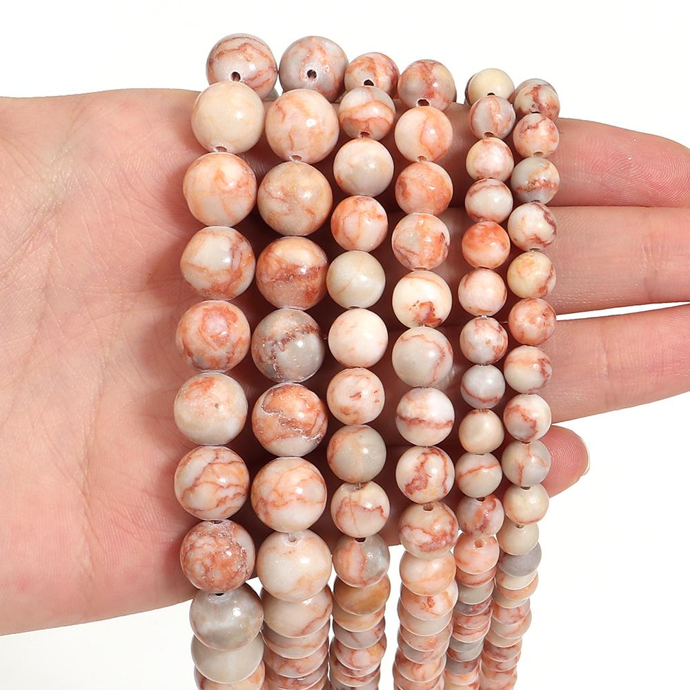 Natural Stone Beads 6 8 10mm Red Web Round Loose Spacer Beads For Jewelry Making DIY Handmade Bracelets Necklace Accessories