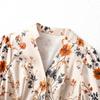 Womens French Country Floral Print A-Line Dress With Puffed Sleeves V-Neck High Waist