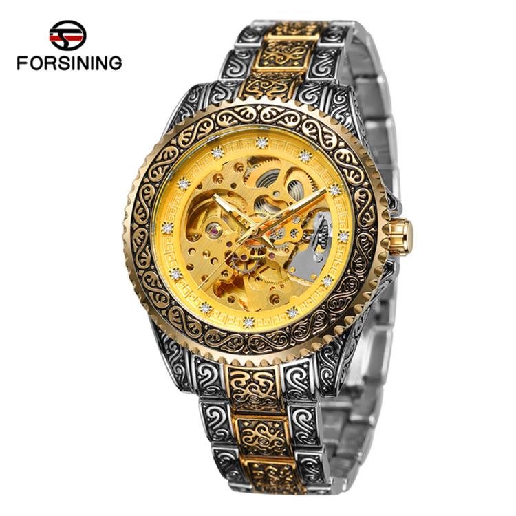 FORSINING 378 Top Značka Luxusní Zlaté Kostra Mechanické Hodinky Řemínek z Nerezové Oceli Pánské Automatické Vintage Královské Hodiny