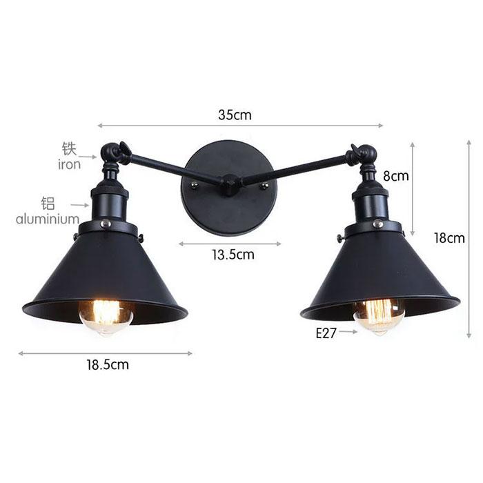 

Vintage 2-Lights Wall Light Industrial Black Red Bronze Wall Sconce E27 Metal Shade Vanity Lamp Bathroom Mirror Lighting Free E27 bulb 2pcs