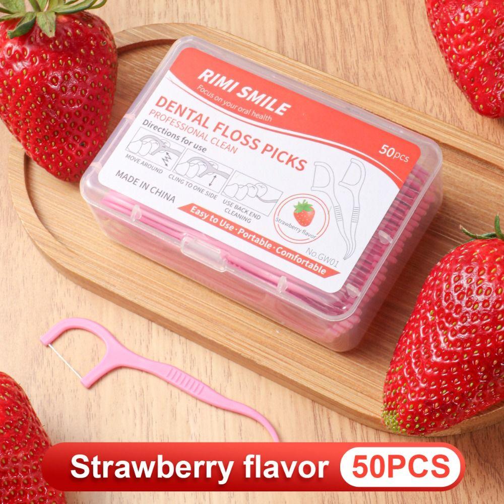 Portable Dental Floss Stick 50 Sticks/Box Teeth Cleaning Tool Fruit Flavored Floss  Oral Care