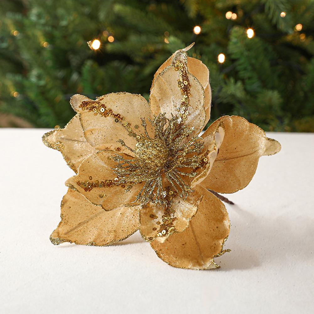 1 Stück Dreidimensionale Weihnachtsblume Golden High-End Simulation Weihnachtsbaumschmuck Blume Pailletten Flanell Dekoration