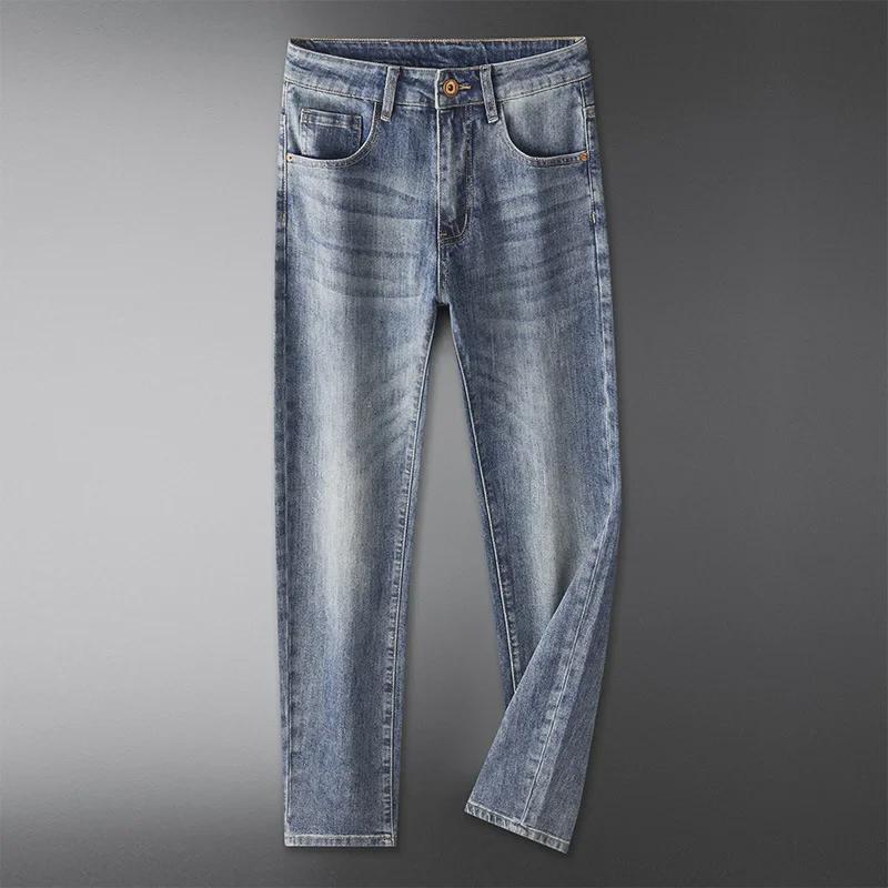 Men's Slim Fit Elastic Blue Jeans - Light Luxury Quality, Versatile for All Seasons