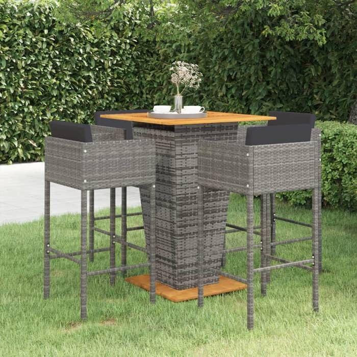Maison Exclusive - Ensemble de bar de jardin 5 pcs et coussins Résine tressée Gris