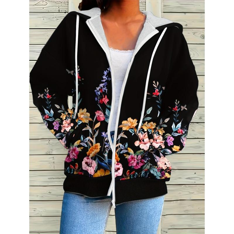 Women s Long Sleeved Loose and Elegant Style Jacket, Floral Pattern with Zippered Pockets, Lightweight Open Top Jacket S