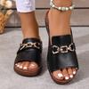 Plus Size 2025 Summer New Women's Platform Slippers Solid Color Comfortable Metal Buckle Decorative Slippers Women