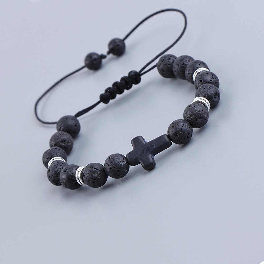 Multi-Color Volcanic Stone Cross Bead Bracelet Other