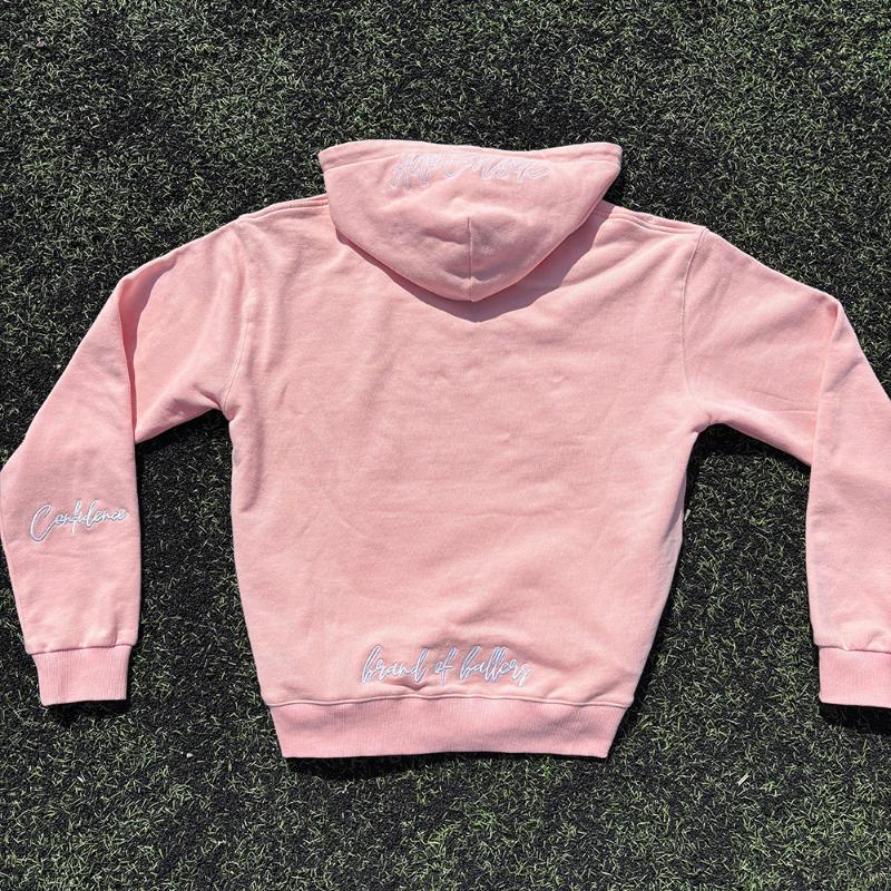 European and American Pink Casual Loose Embroidered Hoodie