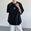Camiseta Ligera de Manga Corta para Hombre Verano Diseño Juvenil Cuello Redondo Cremallera Casual Deportiva
