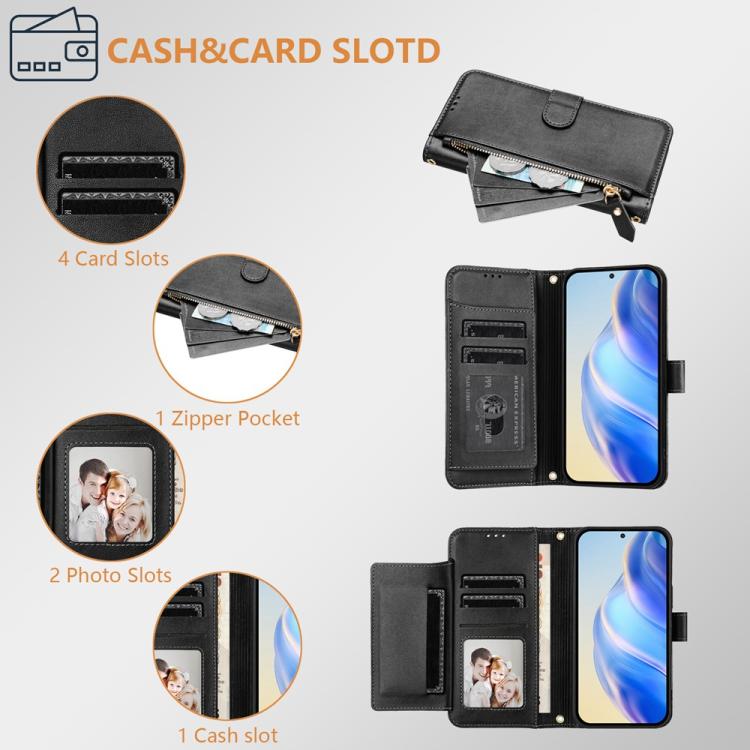 For ZTE nubia Neo 5 5G Multi-Card Slots Zipper Wallet Leather Phone Case