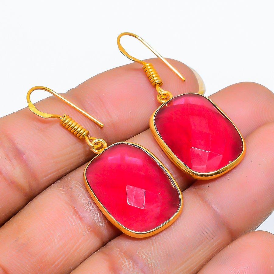 Pink Rubillite Gemstone Handmade 925 Sterling Silver Jewelry Earring 1.58" GK-5161