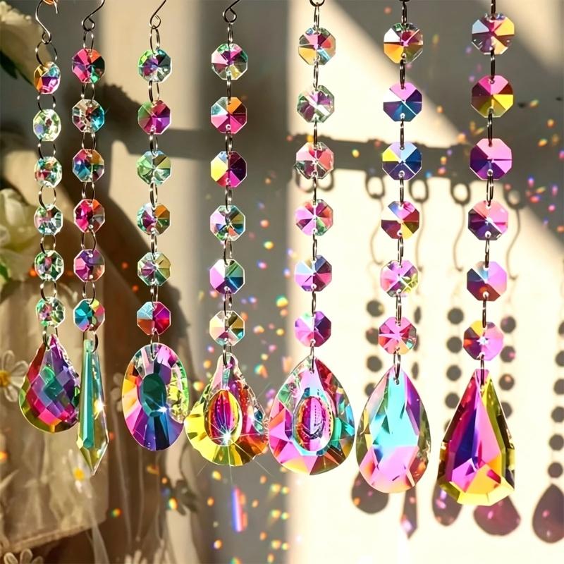 Glass Sunlight Pendant Set, 10 Piece Faceted Accent for Window Display, Party Styling and Home Room Display Use