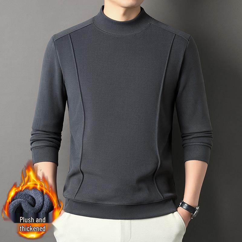Men's Versatile Winter Fleece Sweatshirt, Half-High Collar, Solid Color, Long Sleeve, Thick Base Layer for All Ages.