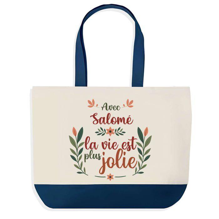 Sac shopping fond bleu Salomé la vie est plus jolie Cadeau Anniversaire Noël | Design Graphique Grand Sac Courses Cabas