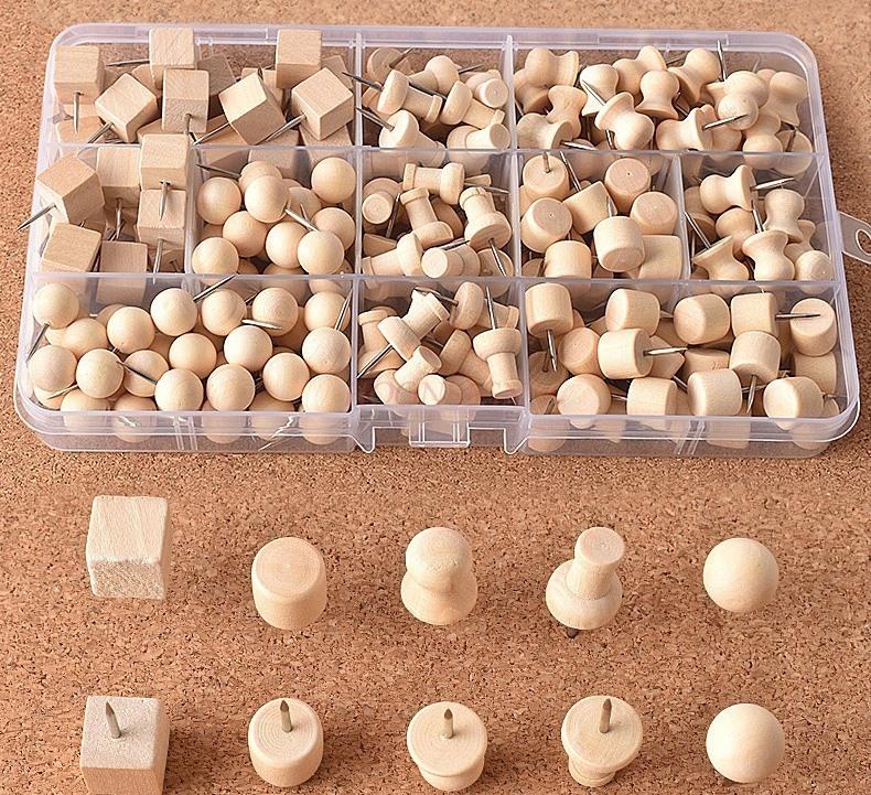 100pcs Wooden push pins, message boards, I-nails, soft wooden boards, creative nails, felt, photos, press nails, big head nails