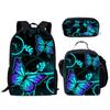 Classico Popolare Bellissimo Farfalla Animale Stampa 3D 3pz/Set alunno Zaini Scolastici Zaino Daypack per Laptop Zaino Borsa Pranzo Astuccio