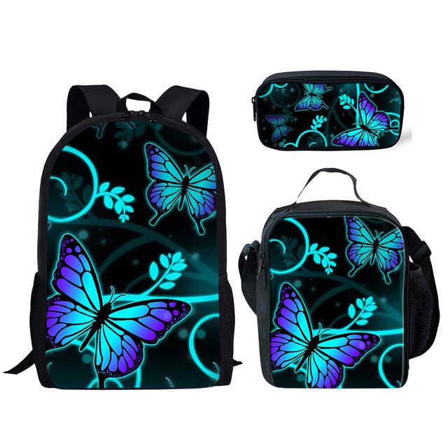 Classico Popolare Bellissimo Farfalla Animale Stampa 3D 3pz/Set alunno Zaini Scolastici Zaino Daypack per Laptop Zaino Borsa Pranzo Astuccio