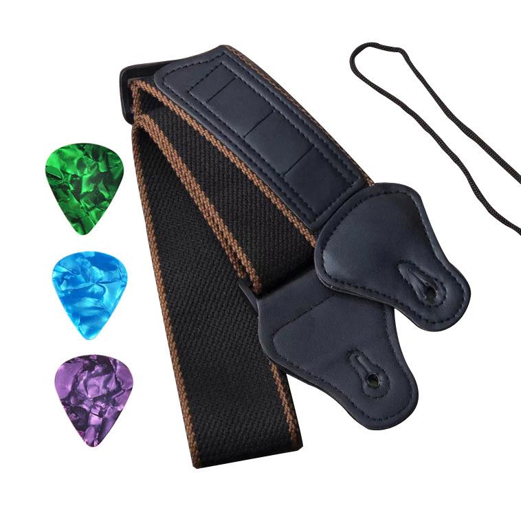 Acoustic Guitar Strap 3 Picks Thickened Cotton Strap Pluggable Pick Strap Cotton Strap  Pick