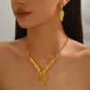 Elegant Hollow Out Leaf Design Alloy Necklace And Earrings Set Hollow Metal Leaf Jewelry For Formal Event Daily Wear