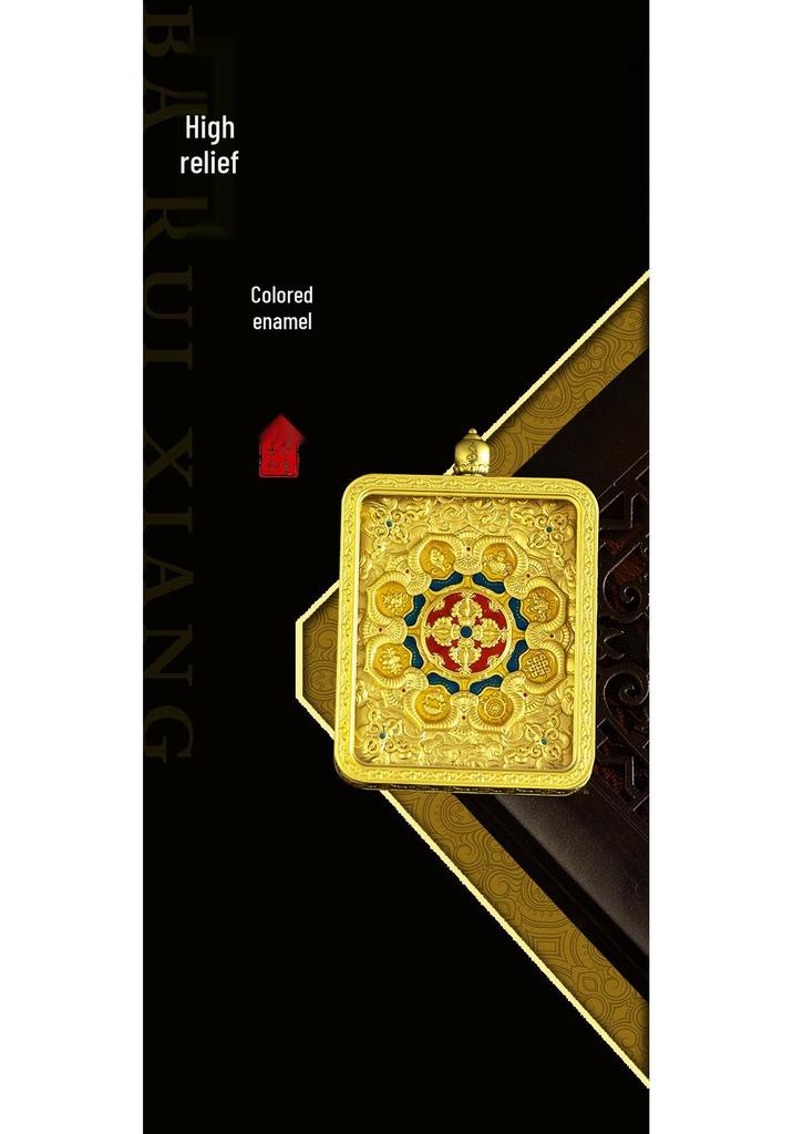 Authentic Gilded Brass Lotus Mani Double-Sided Glass Box with Eight Auspicious Symbols