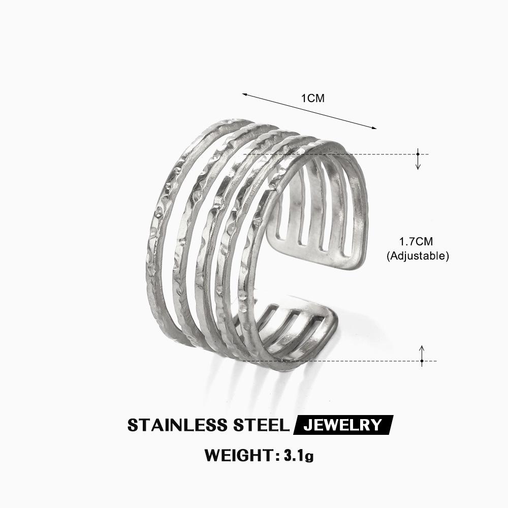 Minimalist Multi-layer Lines Open Rings Trendy Waterproof Stainless Steel Gold Color Women Ring Geometric Zircon Gift Wholesale Open