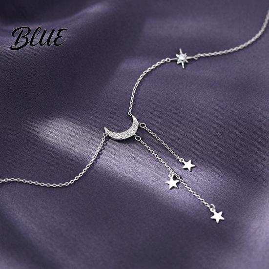 Anti-oxidation Necklace Lady Moon And Star Pendant Rhinestone Adjustable Alloy