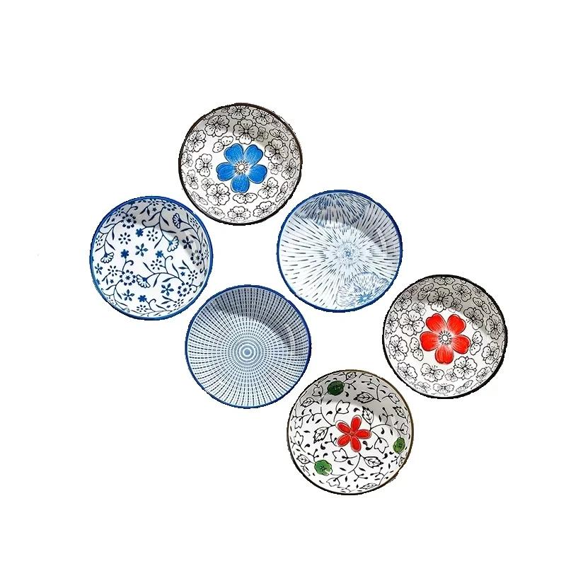 6pcs Japanese Style Mini Ceramic Plate Barbecue Dipping Sashimi Sushi Soy Sauce Dishes Home Desktop Snack Fruit Dessert Plates