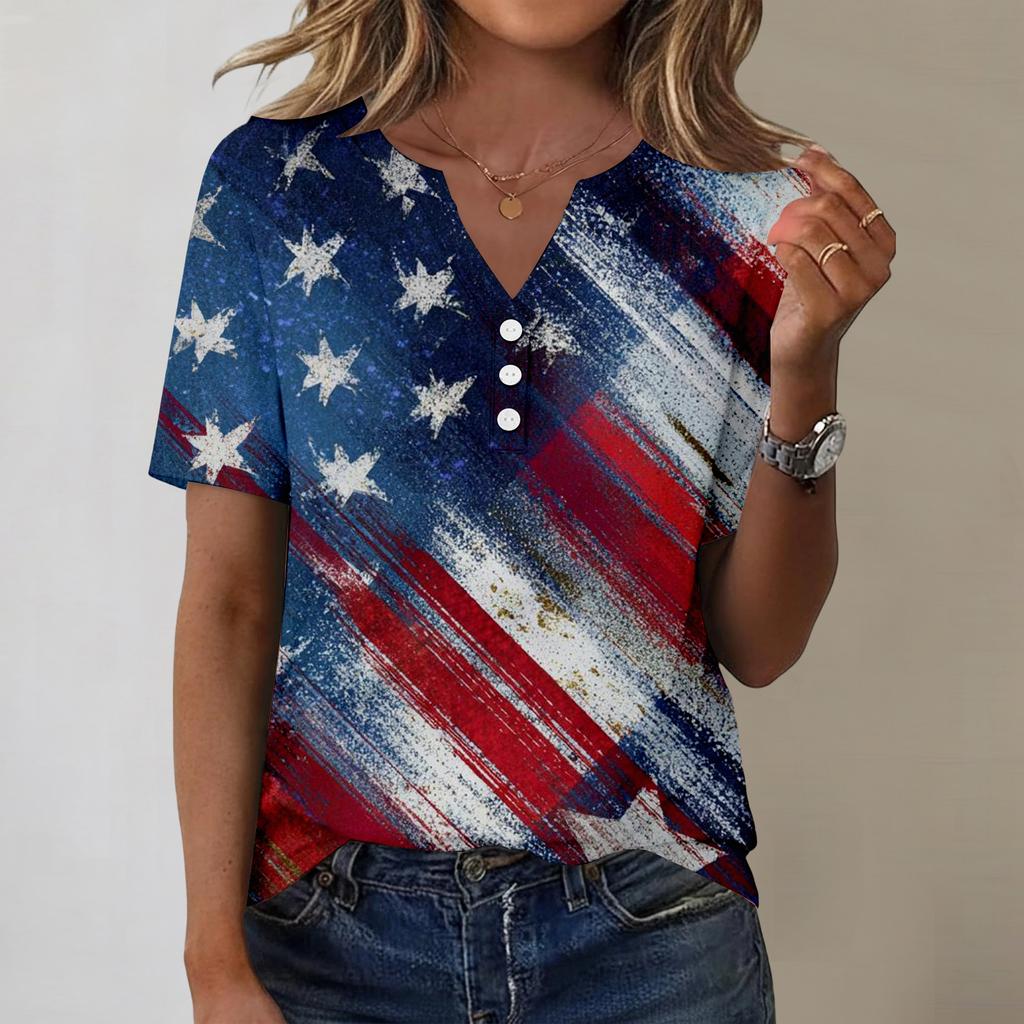 Women's Fashionable Casual Independence Day Print Blouse