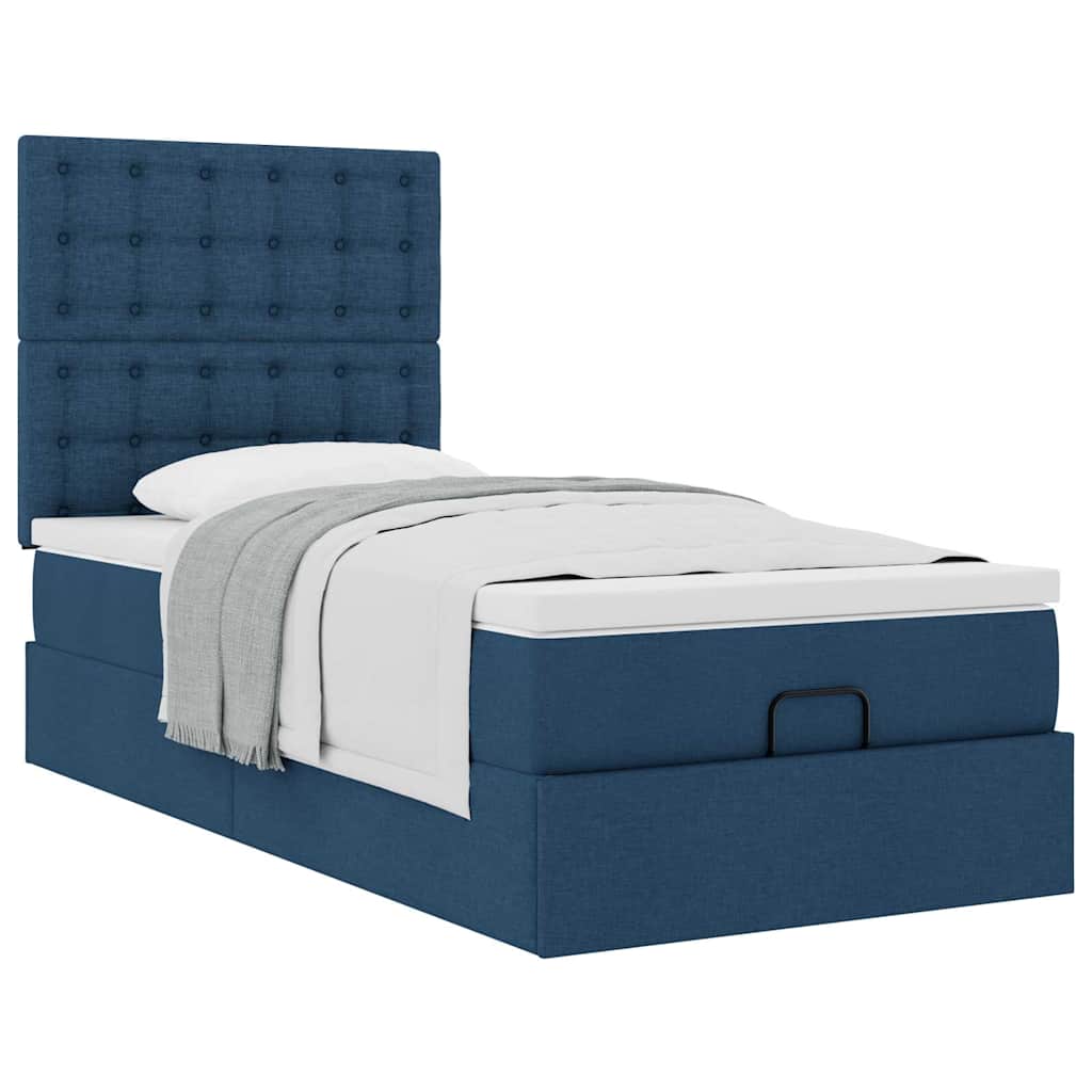 Ottoman Bed with Mattress Blue 90 x 190 cm Fabric