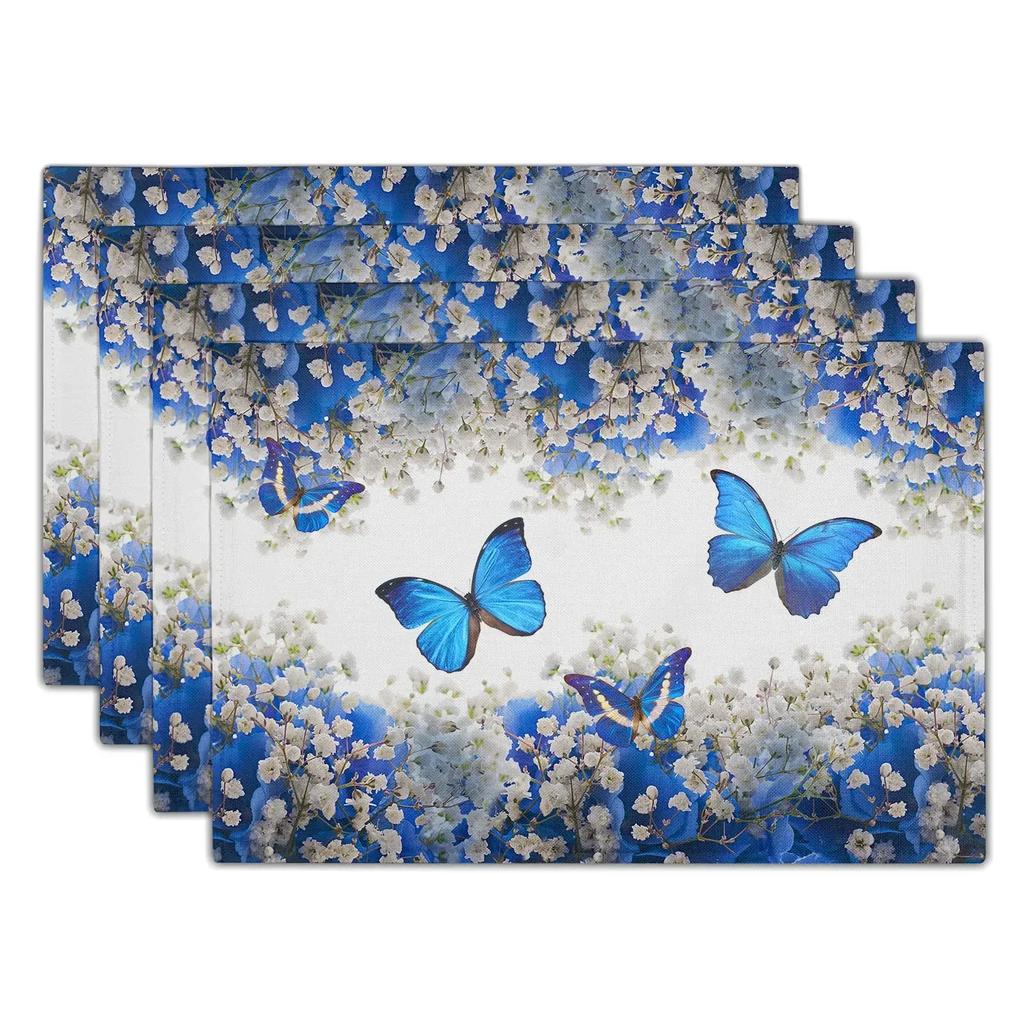 1PC Flowers Butterfly Table Pad Entomology Watercolor Table Mats Rectangle Durable Placemat Heat Insulation Burlap Kitchen Mat