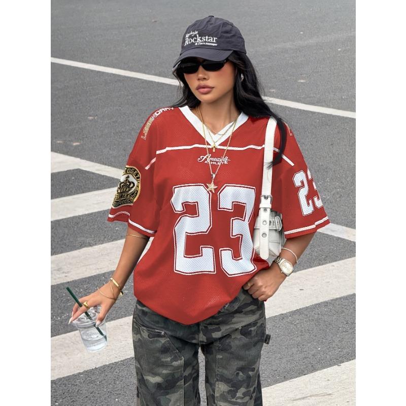 

Fashionable Women s V-neck Casual Short Sleeved T-shirt,Rretro Sports Style Casual Sportswear XL