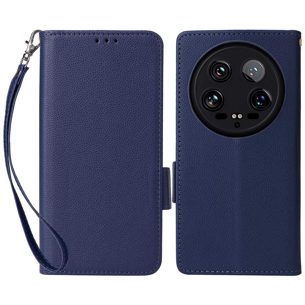 For Xiaomi 14 Ultra Case with Wrist Strap Litchi Texture PU Leather Wallet Phone Cover