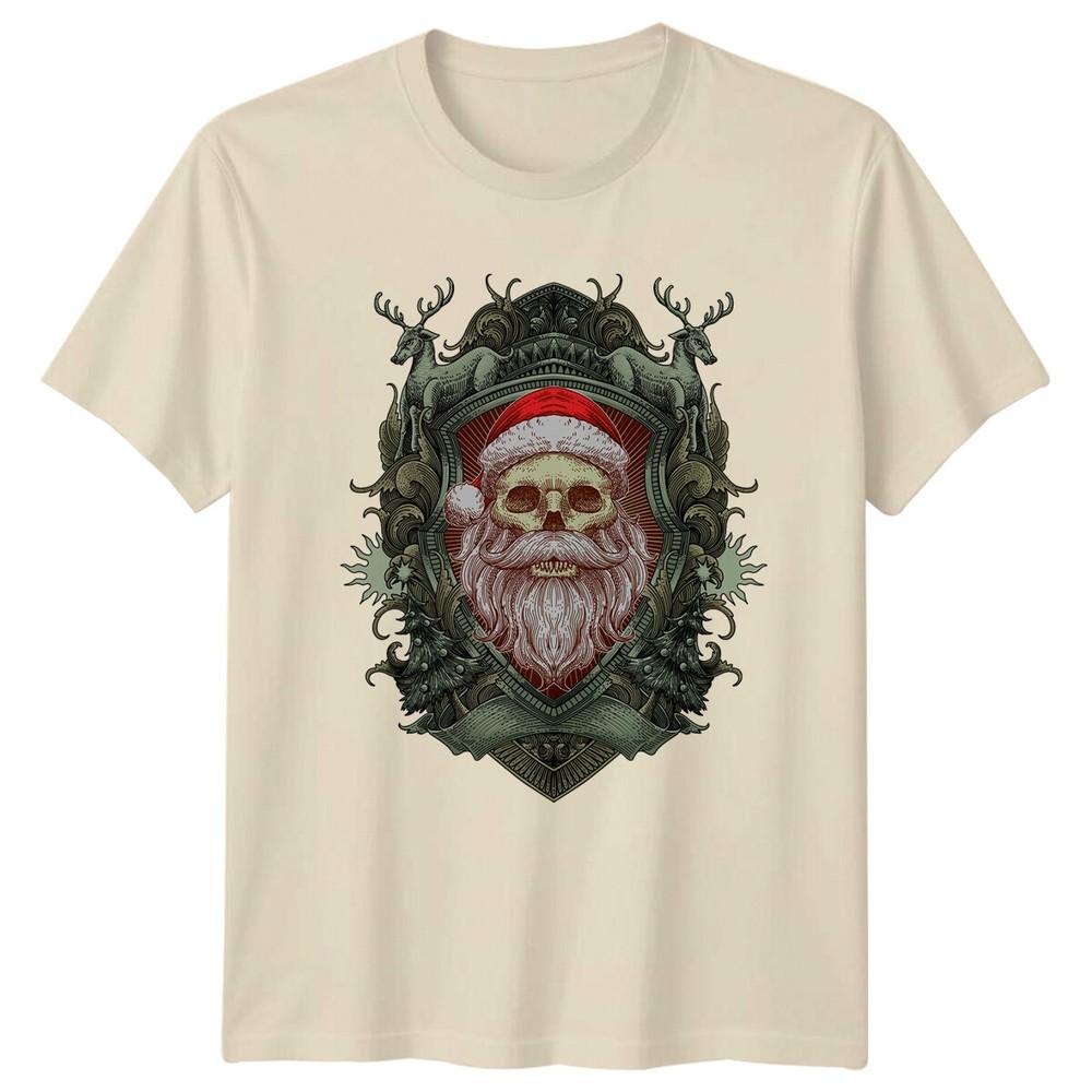 Santa Skull Crest Christmas Mens TShirt Womens Tee Holiday Graphic Top Unisex T-Shirt XXXL