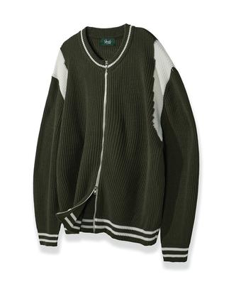 Nodu Varsity Two-Way Zip-Up Knit [Khaki]