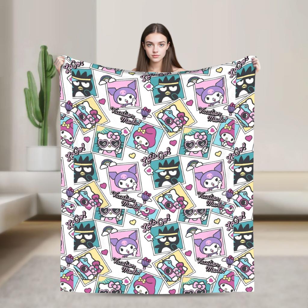 kawaii Hello Kitty Blanket Cute Cartoon Flannel Throw Blankets Home Couch Portable Lightweight Bedspreads