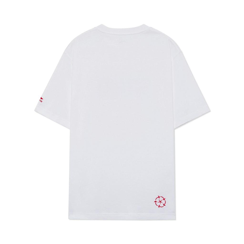 Li Ning Sport Fashion Series Text Print Round Neck Short Sleeve T-Shirt Men Tops White AHSRB91-4