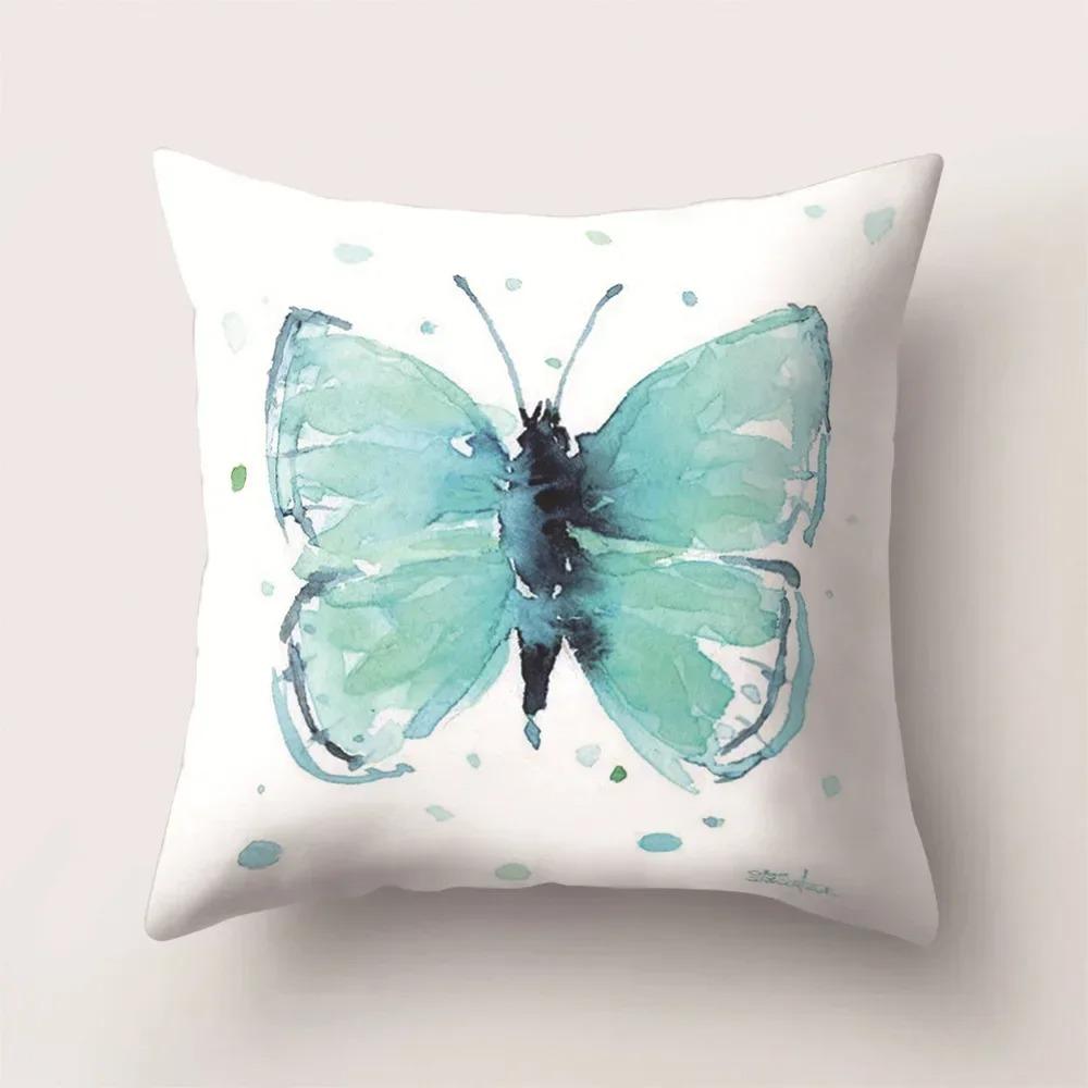 Home Decor Colorful Watercolor Butterflies Pillow Cover Pattern Cushion Cover Suitable For Sofa Bedroom Car Pillow Cover