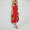 Halter Women Solid Color Summer Sleeveless Dress Knee Length Elegant Casual Pleated Square Neck