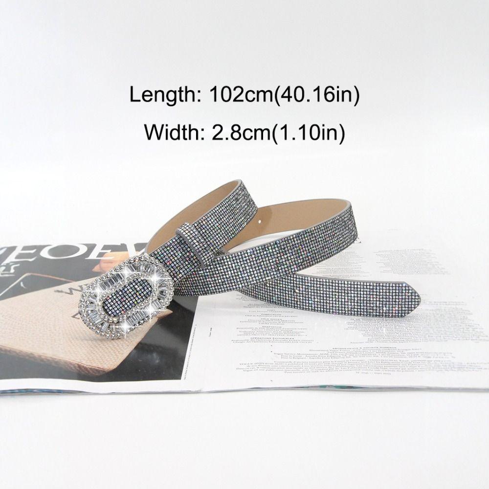 Glitter Sparkling Rhinestone Belt Versatile Slide Buckle Belt Fashion Trendy Waistband Women