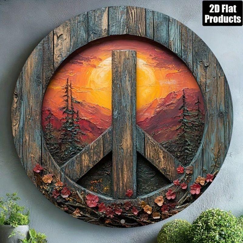 Retro Metal Tin Sign Art Circle 20x20cm Wall Decor for Living Room Bedroom