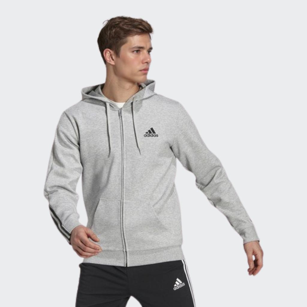 Adidas Essentials Logo Print Knit Hoodie Jacket Men Outerwear Light-Grey H12214