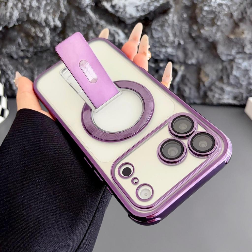 Compatible with iPhone 14-17: Invisible Magnetic Bracket Case, Drop-Proof Four-Corner Protection for iPhone 16 Pro Max.