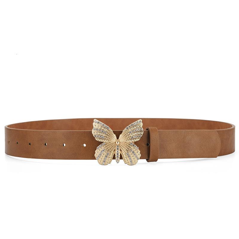 Women s belt - fashionable and versatile rhinestone butterfly snap belt - dress belt 105cm хаки