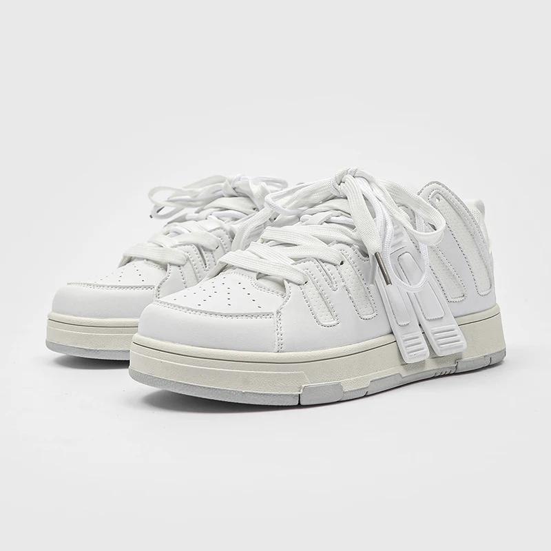 

Кросівки Чоловіче взуття Теніс Класичне взуття для скейтборду з волової шкіри Y2K Чоловіче модне взуття з літерами Хлібні кросівки Парне спортивне повсякденне взуття 44 білий