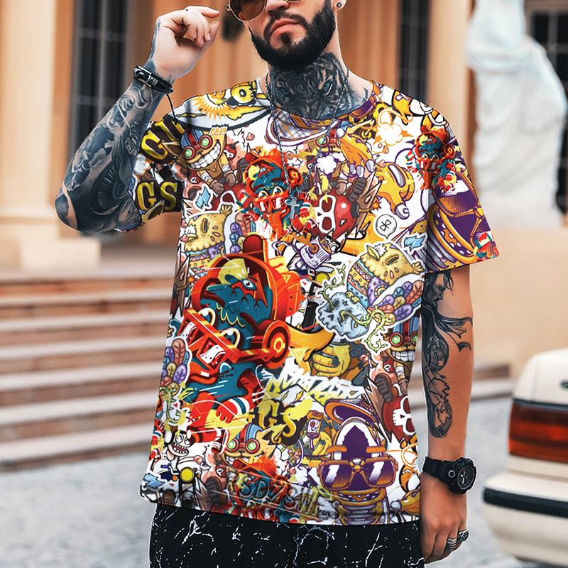 

Забавная мужская рубашка в стиле хип-хоп с 3D принтом, футболка с круглым вырезом, негабаритная повседневная одежда, мужская футболка S