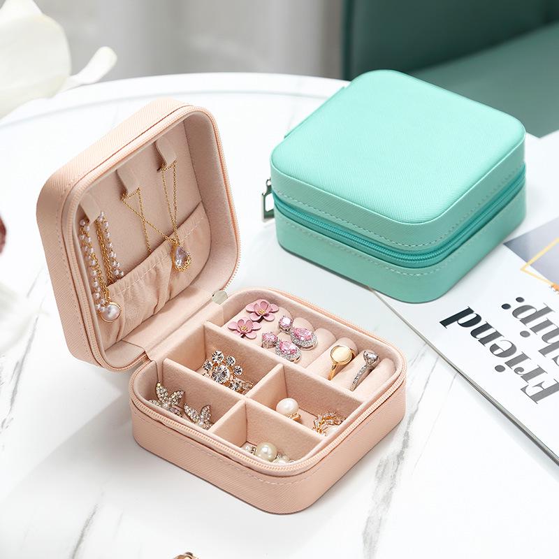 Compact Travel Jewelry Box with Flip-Top for Ring and Earring Storage